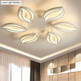 Led Bedroom Ceiling Light - 4/6 Lights Flush Mount Fixture With Leaf Acrylic Shade White