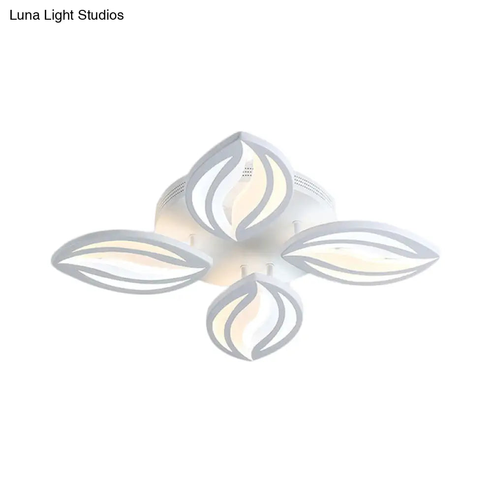 Led Bedroom Ceiling Light - 4/6 Lights Flush Mount Fixture With Leaf Acrylic Shade White