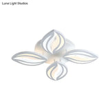 Led Bedroom Ceiling Light - 4/6 Lights Flush Mount Fixture With Leaf Acrylic Shade White