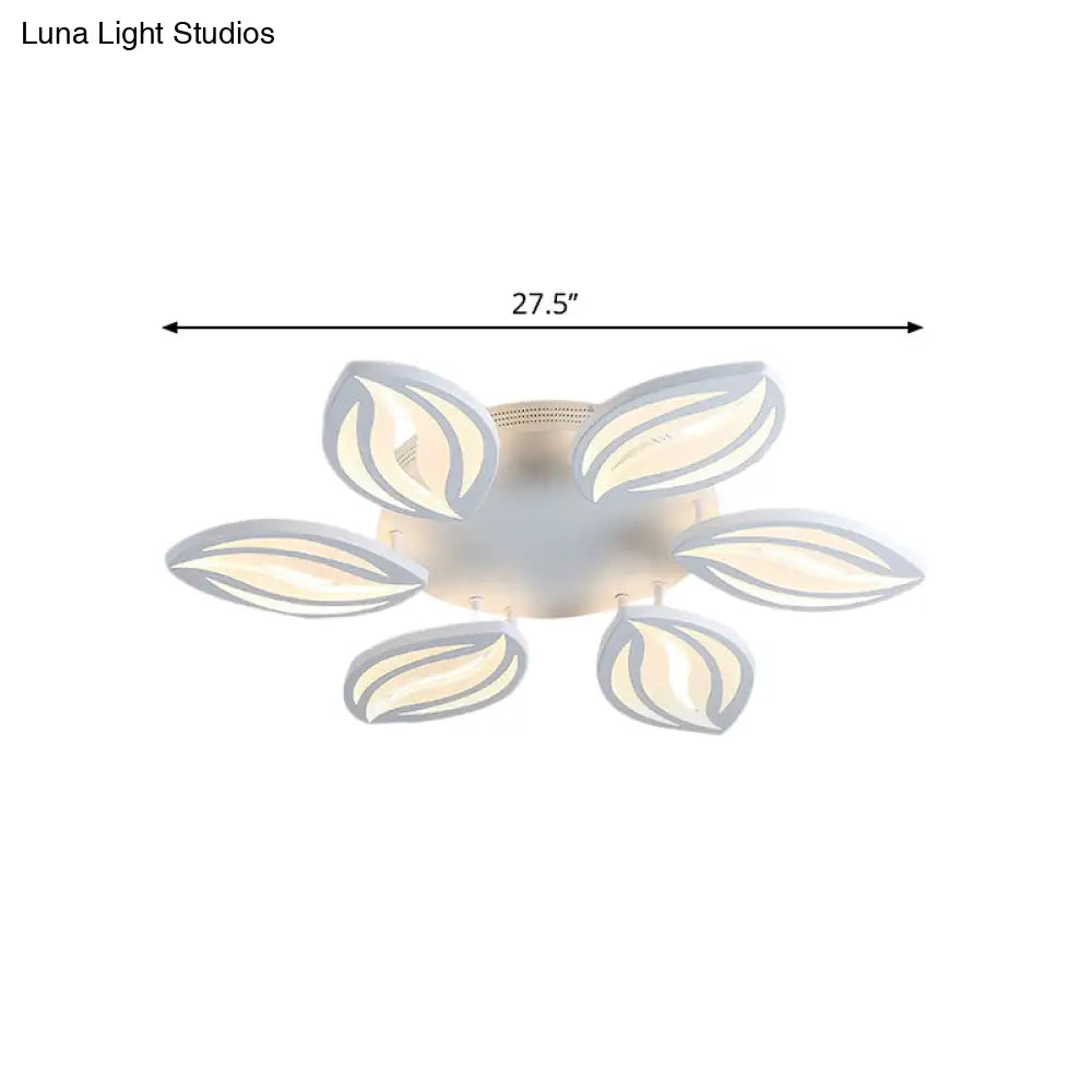 Led Bedroom Ceiling Light - 4/6 Lights Flush Mount Fixture With Leaf Acrylic Shade White