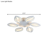Led Bedroom Ceiling Light - 4/6 Lights Flush Mount Fixture With Leaf Acrylic Shade White