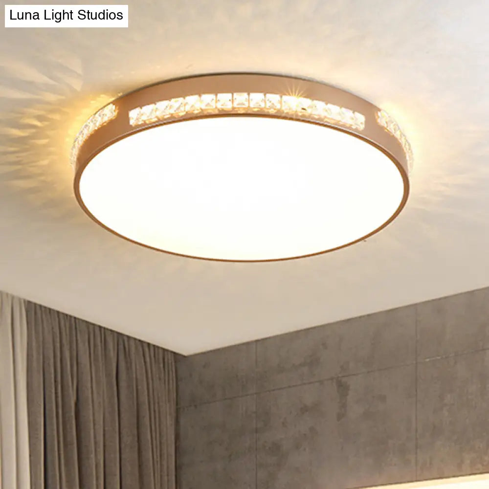 Led Bedroom Ceiling Light Fixture - Gold Flush Mount With Crystal Drum Shade (18”/21.5”) Warm/3