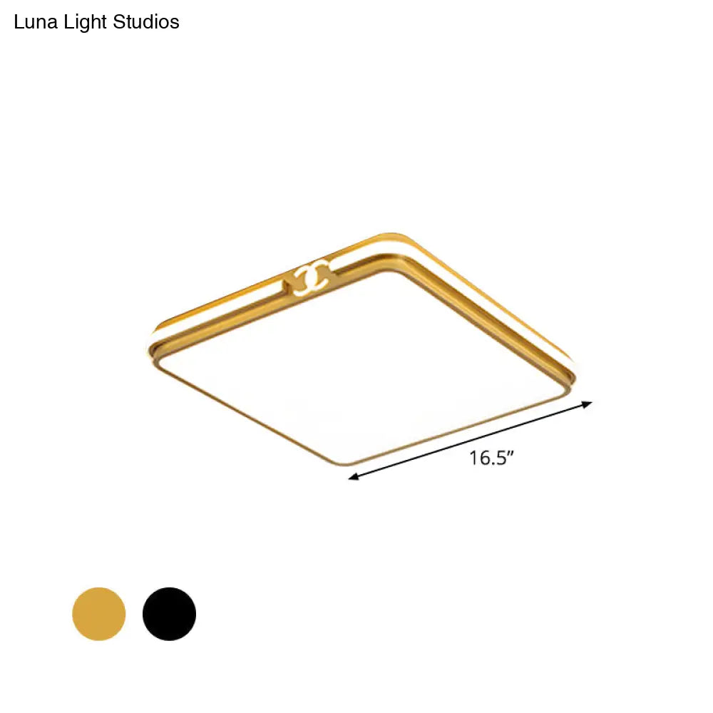 Led Bedroom Ceiling Light - Simple Black/Gold Flush Mount Square Acrylic Shade Warm/White
