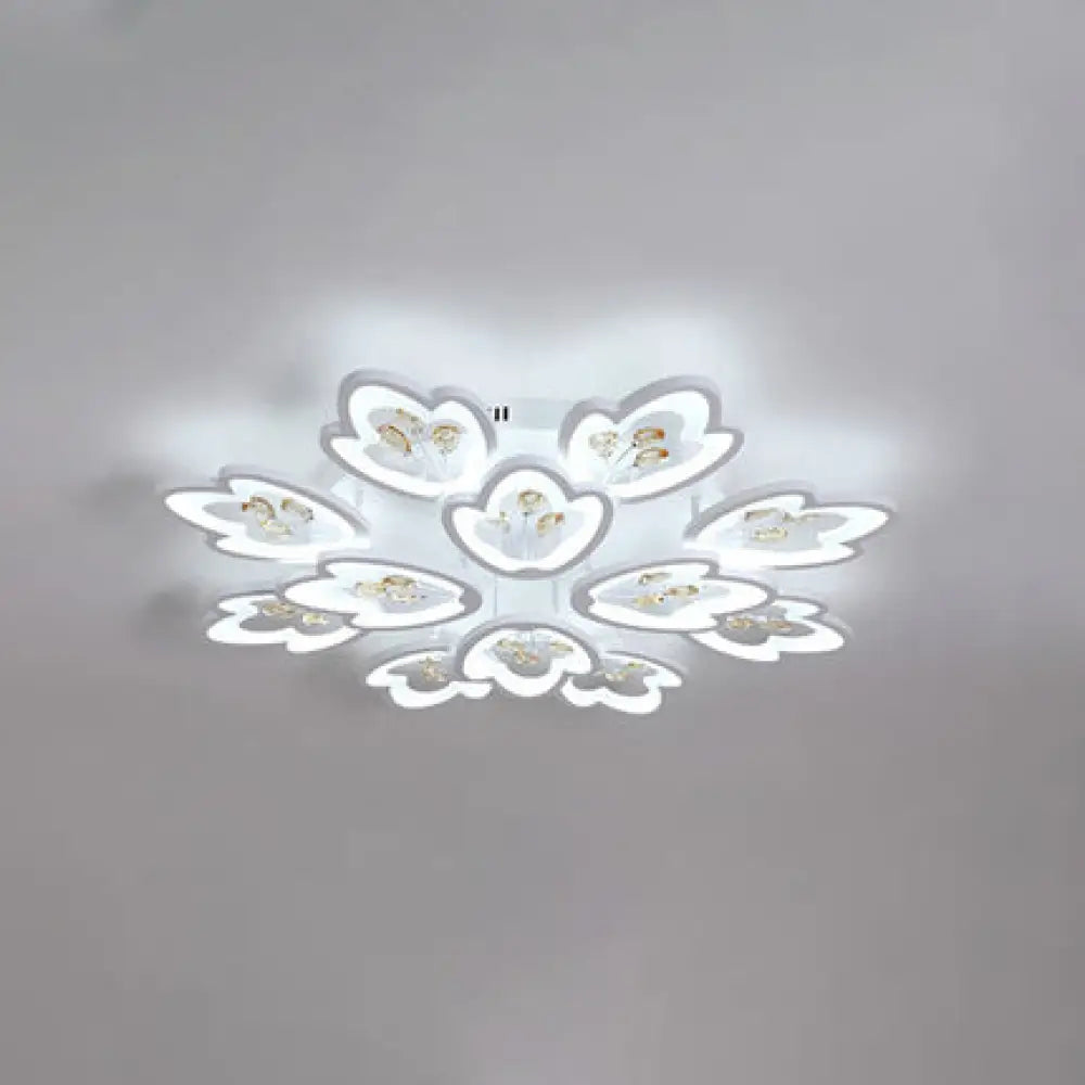 Led Bedroom Flush Light With Leaves Acrylic Shade - 3/5/9 - Light Options White Ceiling Lamp In