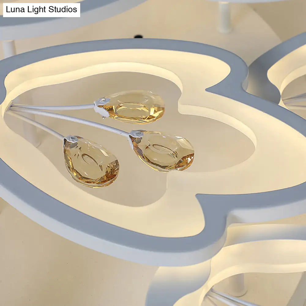 Led Bedroom Flush Light With Leaves Acrylic Shade - 3/5/9 - Light Options White Ceiling Lamp In