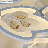Led Bedroom Flush Light With Leaves Acrylic Shade - 3/5/9 - Light Options White Ceiling Lamp In