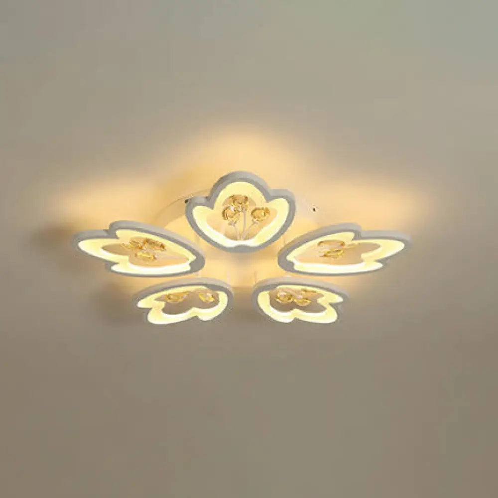 Led Bedroom Flush Light With Leaves Acrylic Shade - 3/5/9 - Light Options White Ceiling Lamp In