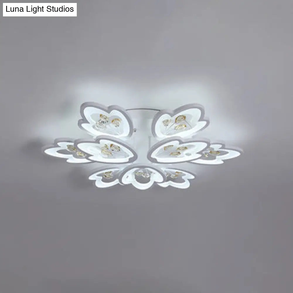 Led Bedroom Flush Light With Leaves Acrylic Shade - 3/5/9 - Light Options White Ceiling Lamp In