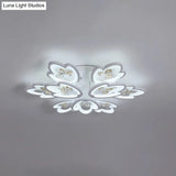 Led Bedroom Flush Light With Leaves Acrylic Shade - 3/5/9 - Light Options White Ceiling Lamp In