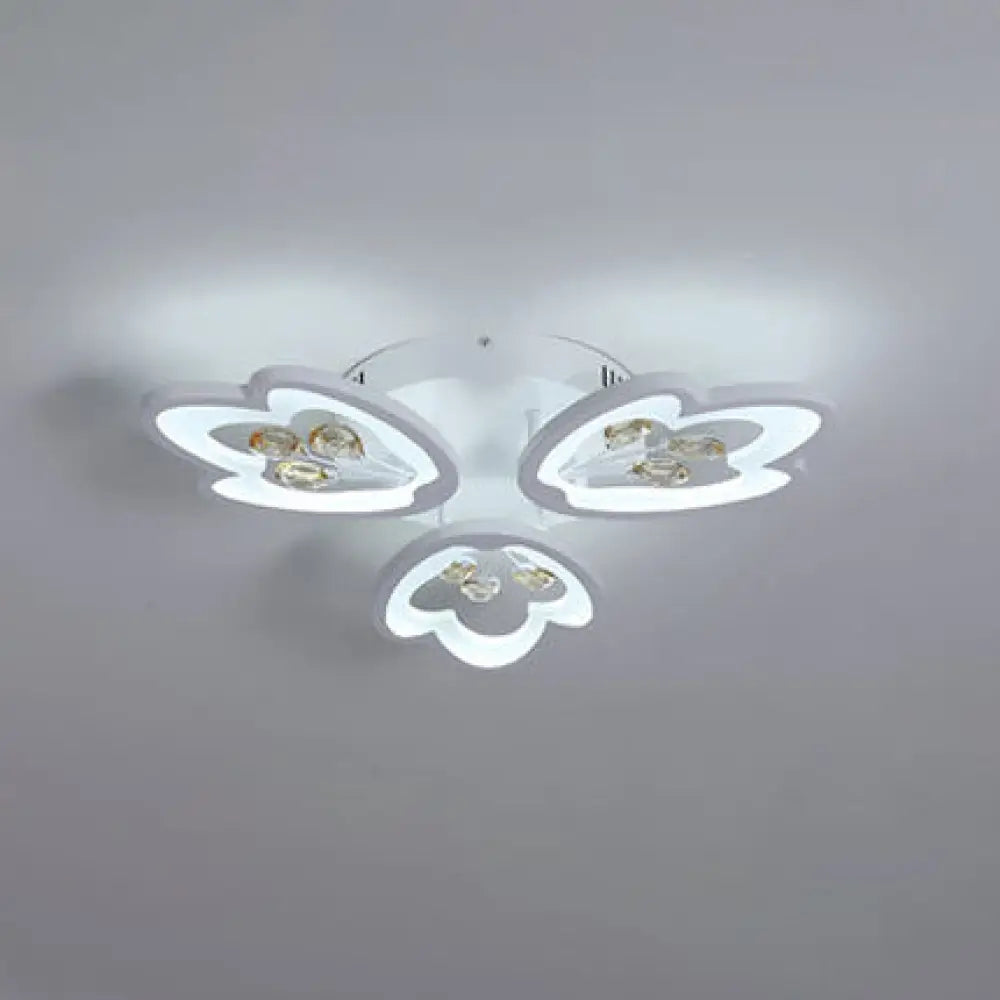 Led Bedroom Flush Light With Leaves Acrylic Shade - 3/5/9 - Light Options White Ceiling Lamp In