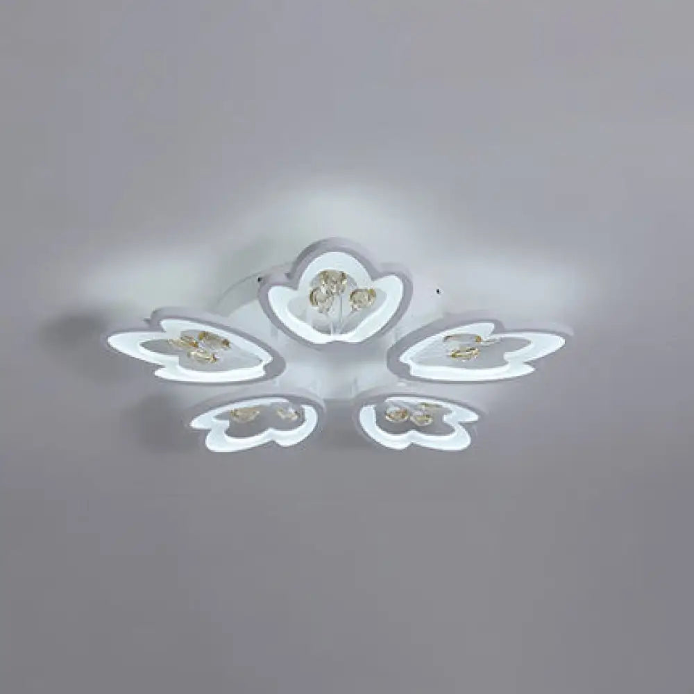 Led Bedroom Flush Light With Leaves Acrylic Shade - 3/5/9 - Light Options White Ceiling Lamp In