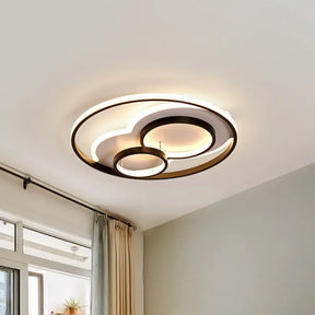 Led Bedroom Flushmount With Metallic Shade - Modern Black - White Design In 3 Sizes