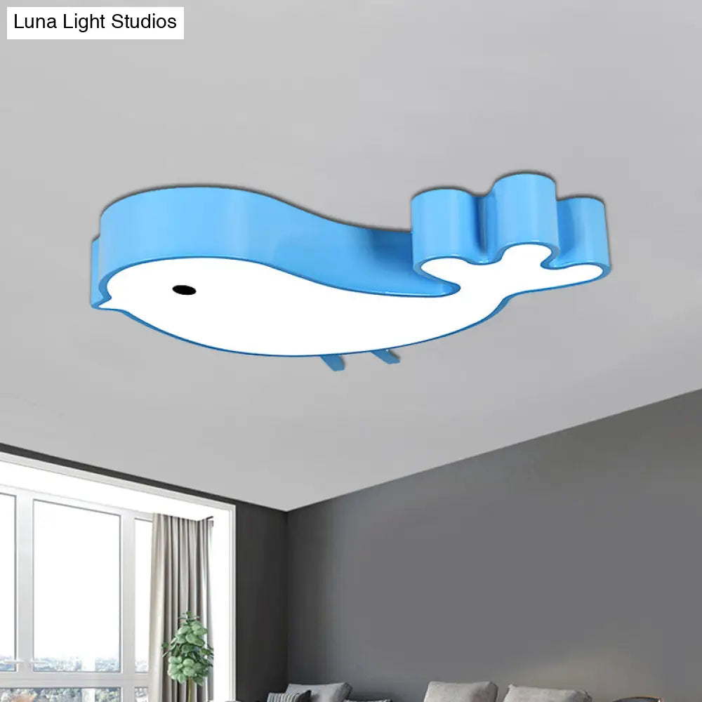 Led Bird - Like Flush Light Fixture With Acrylic Shade - Cartoon Style Blue/Pink/Yellow Finish