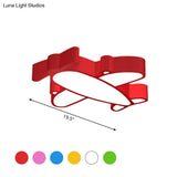 Led Cartoon Plane Flush Mount Ceiling Light With Acrylic Shade - Red Pink And Blue