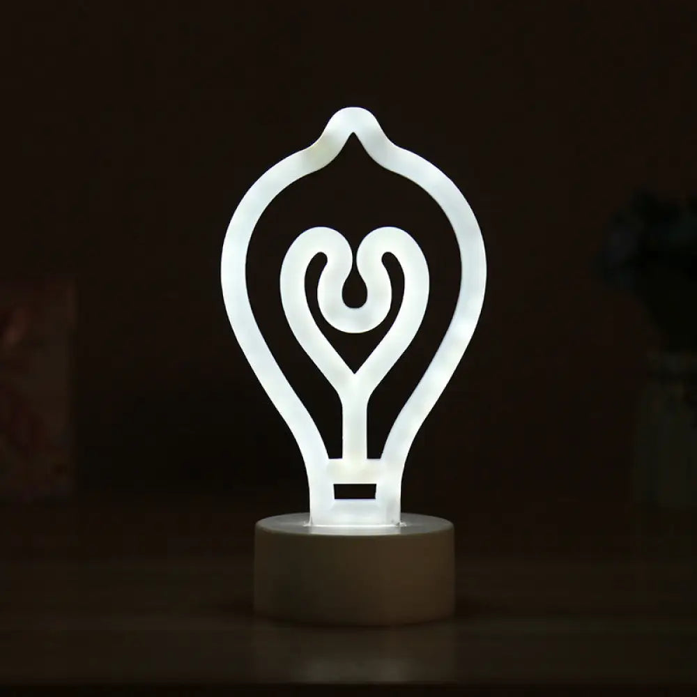 Led Cartoon Table Lamp With Battery Operation And Plastic Shade - White Bulb Shape