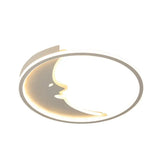 Led Cartoon White Ceiling Lamp With Moon Acrylic Shade - Warm/White Light Bedroom Flush Mount