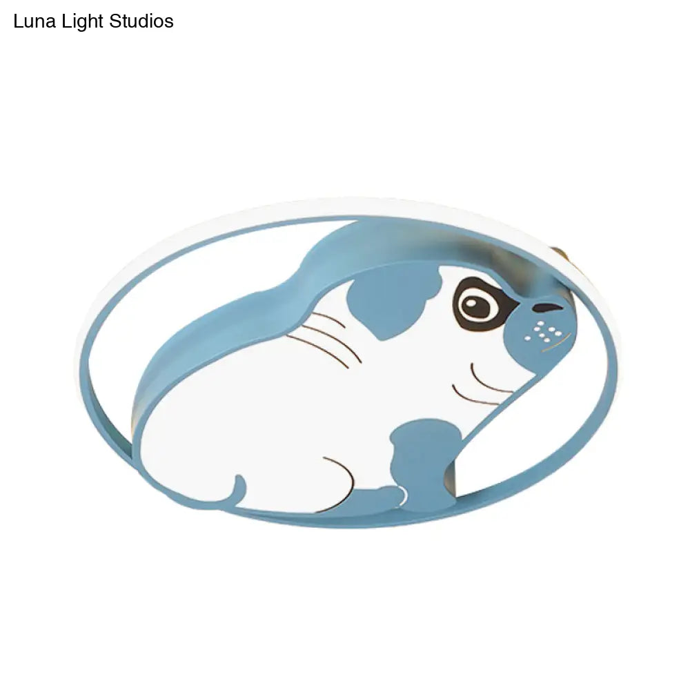 Led Ceiling Flush Mount Pink/Blue Dog Shaped Light Fixture With Acrylic Shade In Warm/White -