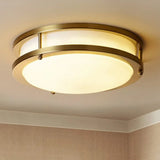 Led Ceiling Mount Drum Flush Light Fixture For Corridor - Black/Brass Finish With Warm/White