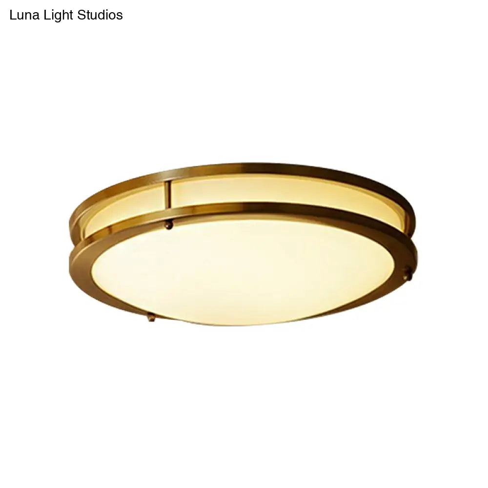 Led Ceiling Mount Drum Flush Light Fixture For Corridor - Black/Brass Finish With Warm/White