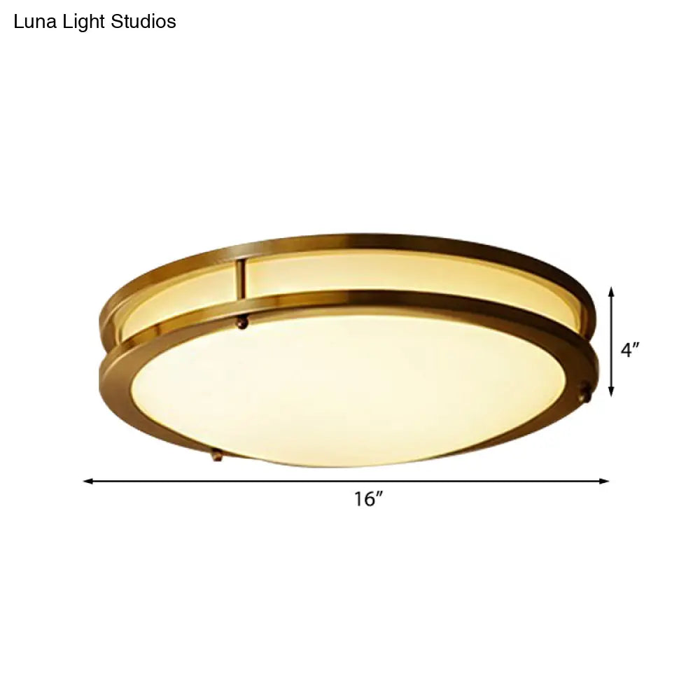 Led Ceiling Mount Drum Flush Light Fixture For Corridor - Black/Brass Finish With Warm/White