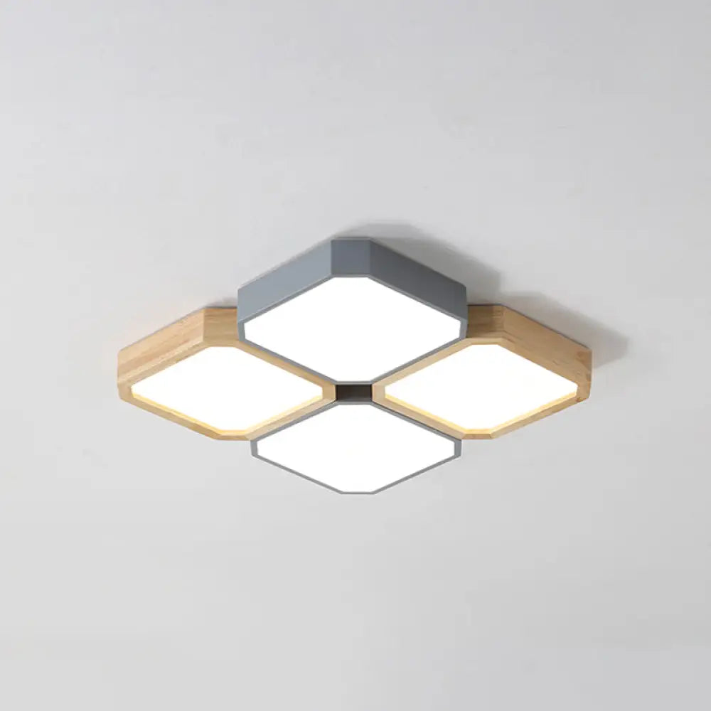 Led Checkered Ceiling Light: Nordic Grey Metal And Wood Fixture For Living Room 4 / Third Gear