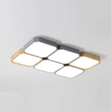 Led Checkered Ceiling Light: Nordic Grey Metal And Wood Fixture For Living Room 6 / Third Gear