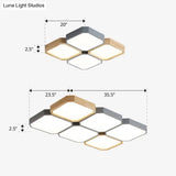 Led Checkered Ceiling Light: Nordic Grey Metal And Wood Fixture For Living Room