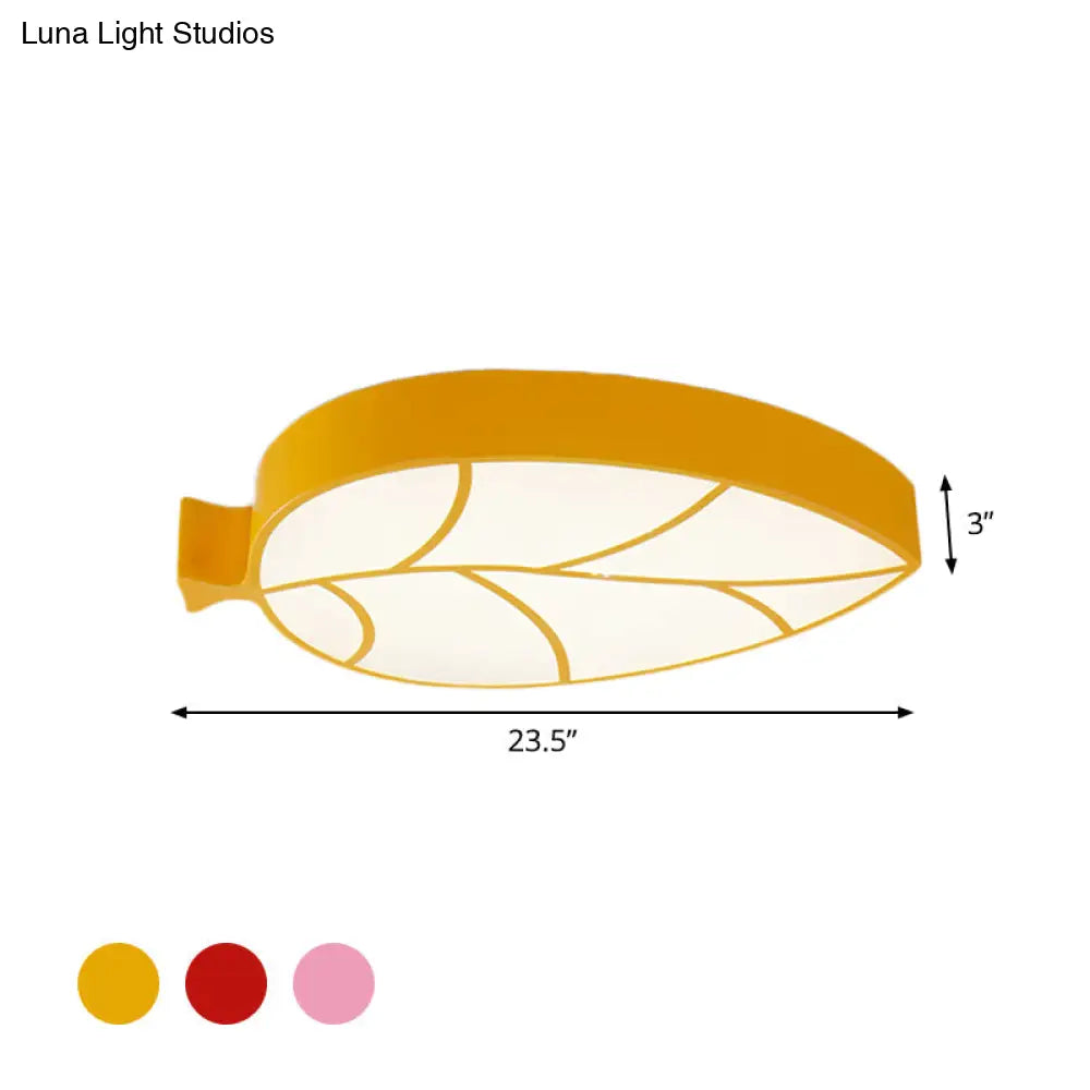 Led Children’s Flush Mount Fixture With Acrylic Leaf - Like Shade In Red/Pink/Yellow - Warm/White