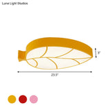 Led Children’s Flush Mount Fixture With Acrylic Leaf - Like Shade In Red/Pink/Yellow - Warm/White