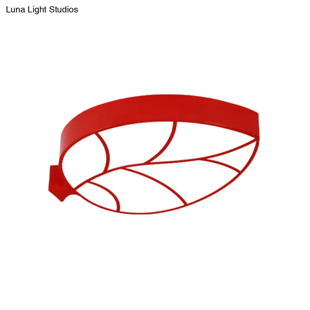 Led Children’s Flush Mount Fixture With Acrylic Leaf - Like Shade In Red/Pink/Yellow - Warm/White