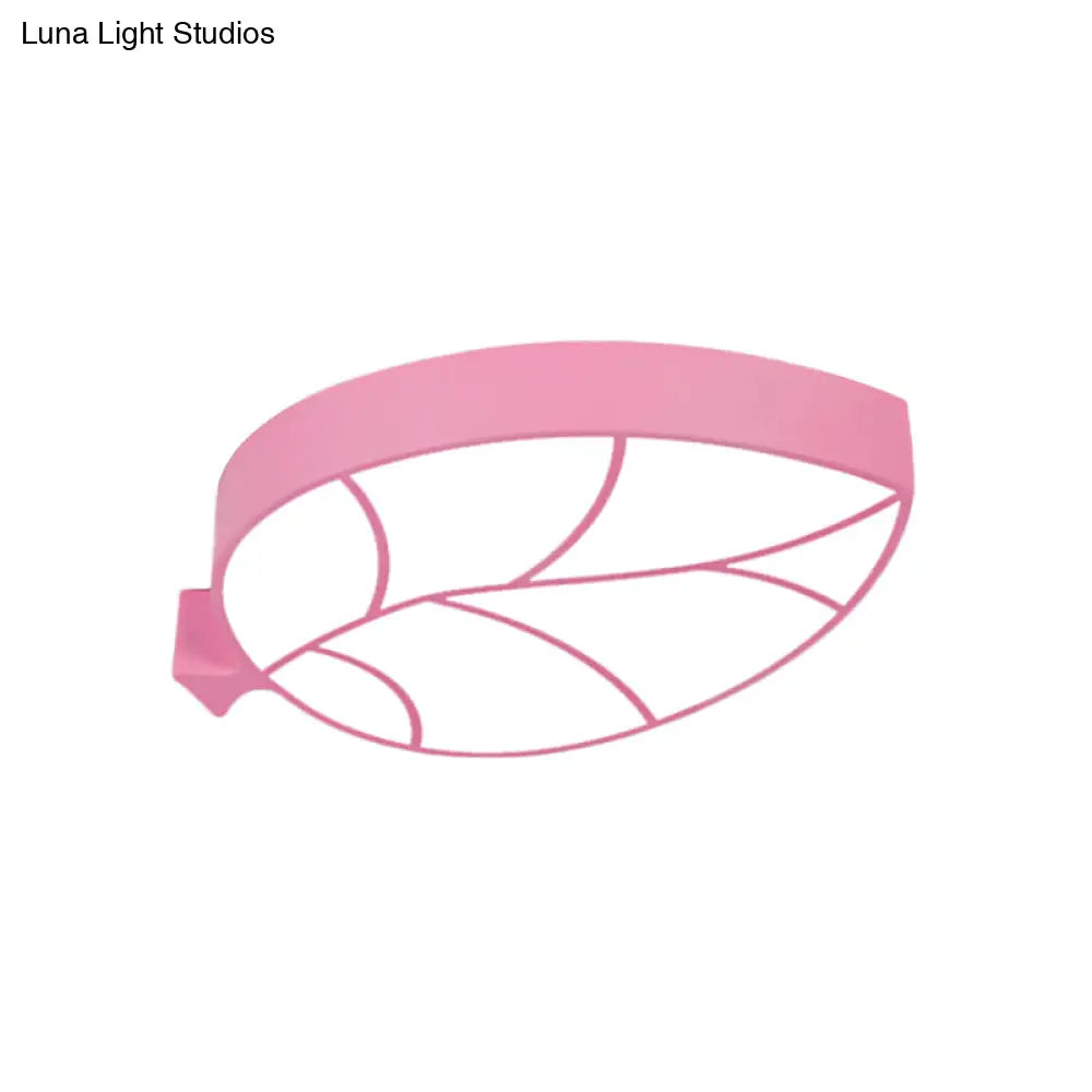 Led Children’s Flush Mount Fixture With Acrylic Leaf - Like Shade In Red/Pink/Yellow - Warm/White