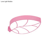 Led Children’s Flush Mount Fixture With Acrylic Leaf - Like Shade In Red/Pink/Yellow - Warm/White