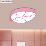 Led Children’s Flush Mount Fixture With Acrylic Leaf - Like Shade In Red/Pink/Yellow - Warm/White