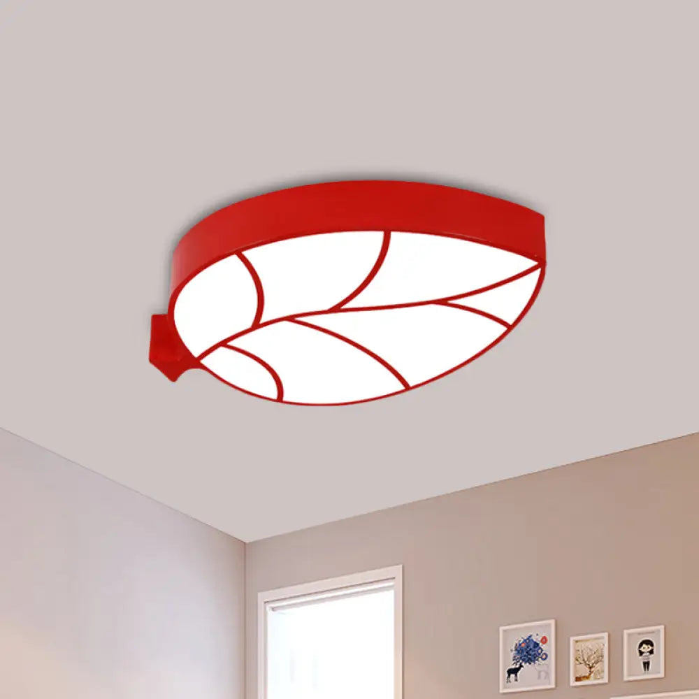 Led Childrens Flush Mount Fixture With Acrylic Leaf-Like Shade In Red/Pink/Yellow - Warm/White Light
