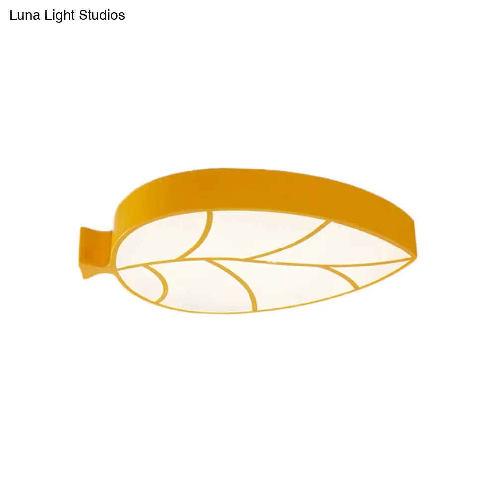 Led Children’s Flush Mount Fixture With Acrylic Leaf - Like Shade In Red/Pink/Yellow - Warm/White
