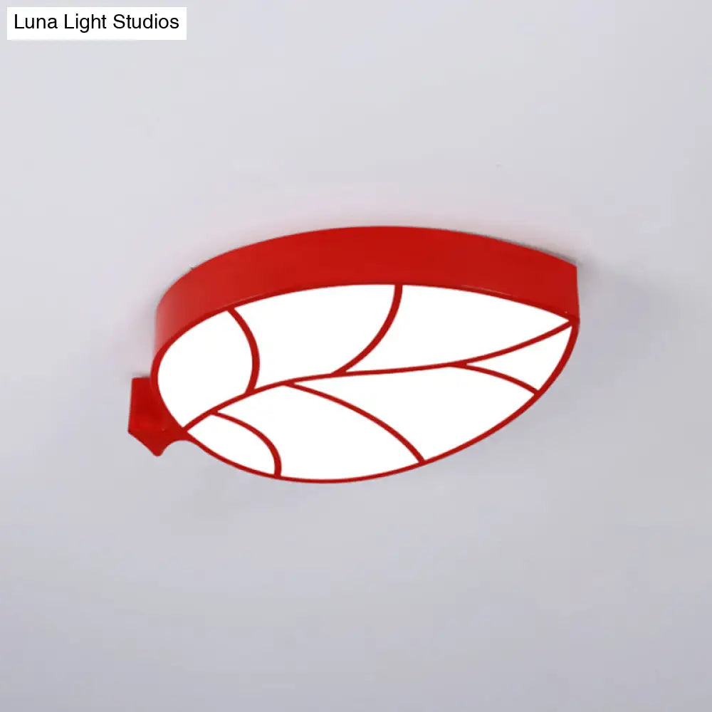 Led Children’s Flush Mount Fixture With Acrylic Leaf - Like Shade In Red/Pink/Yellow - Warm/White