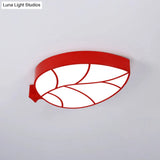 Led Children’s Flush Mount Fixture With Acrylic Leaf - Like Shade In Red/Pink/Yellow - Warm/White