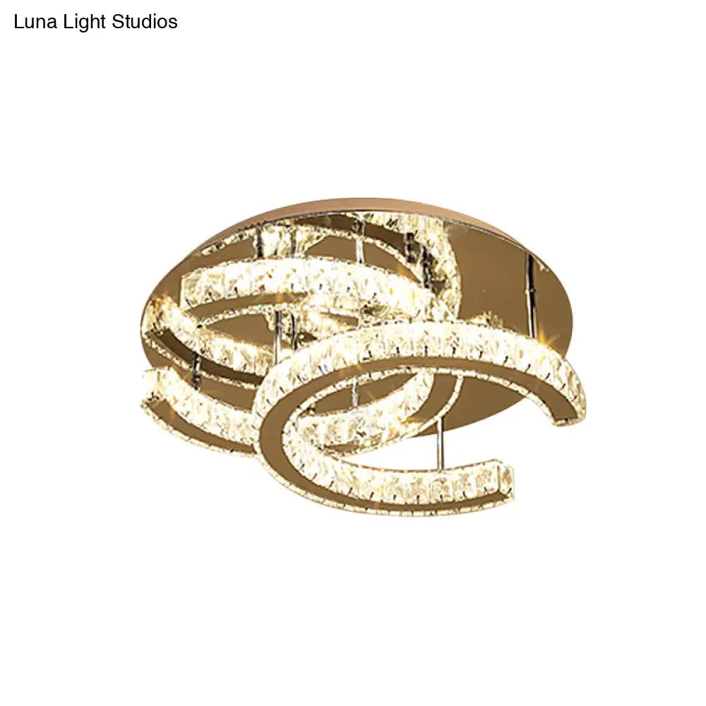 Led Chrome Ceiling Light With Double - C Shaped Beveled K9 Crystal And Flush Mount Design