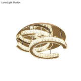 Led Chrome Ceiling Light With Double - C Shaped Beveled K9 Crystal And Flush Mount Design