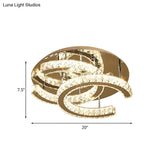 Led Chrome Ceiling Light With Double - C Shaped Beveled K9 Crystal And Flush Mount Design