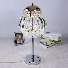 Led Chrome Crystal Globe Table Lamp With Dimmer - Modern Style Clear/Champagne Clear
