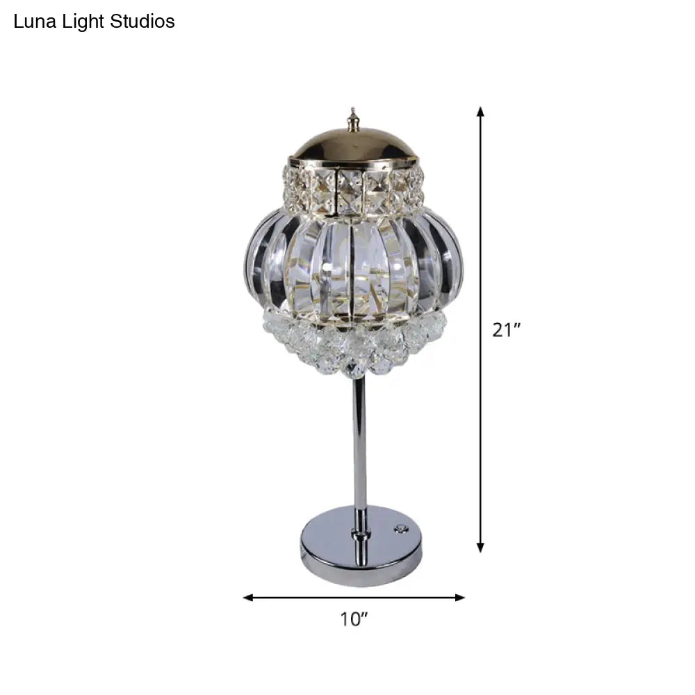Led Chrome Crystal Globe Table Lamp With Dimmer - Modern Style Clear/Champagne