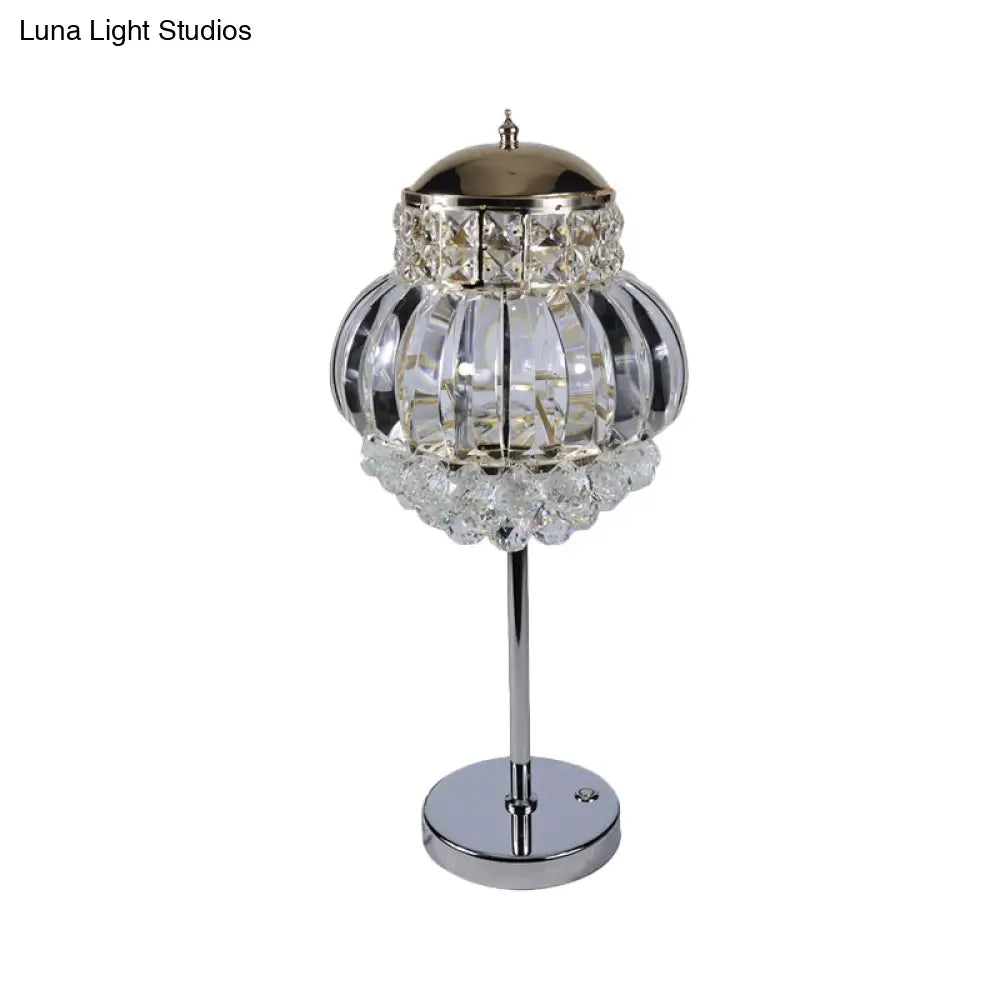 Led Chrome Crystal Globe Table Lamp With Dimmer - Modern Style Clear/Champagne
