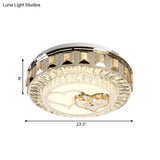 Led Chrome Flush Mount Ceiling Lighting With Stainless Steel Drum Shape And Crystal Accents