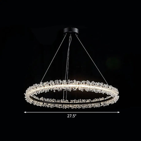 Led Circle Chandelier With Crystal Beads - Elegant Living Room Pendant Light Black / 27.5’