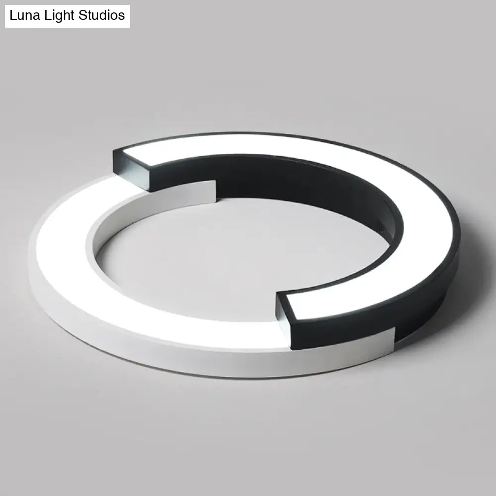 Led Circle Flush Light Nordic Metal Ceiling Fixture For Bedroom - Black & White