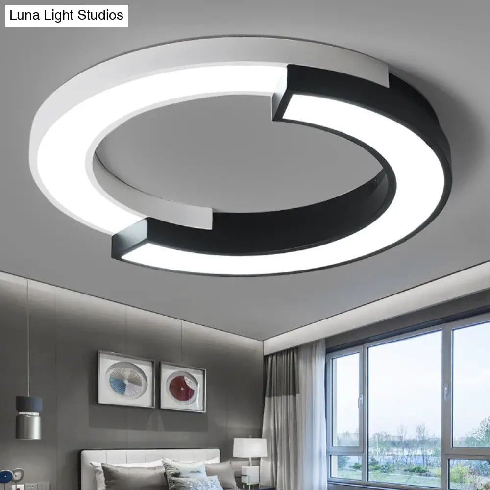 Led Circle Flush Light Nordic Metal Ceiling Fixture For Bedroom - Black & White