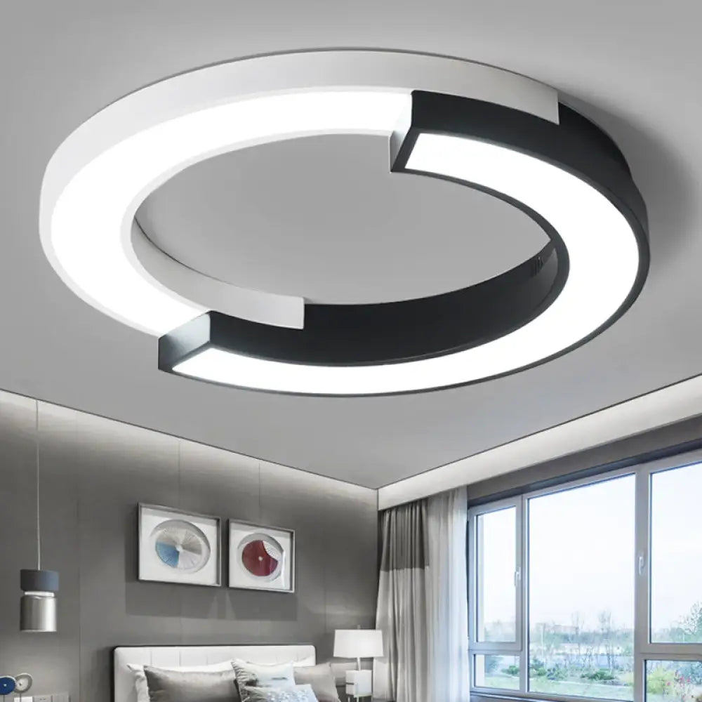 Led Circle Flush Light Nordic Metal Ceiling Fixture For Bedroom - Black & White