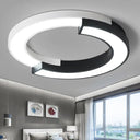 Led Circle Flush Light Nordic Metal Ceiling Fixture For Bedroom - Black & White