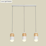 Led Cluster Pendant Light With Metal Modernist Design - 3 Bulbs White And Wood For Dining Table
